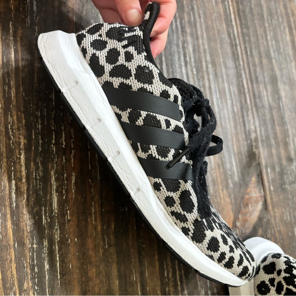 adidas Black and White Leopard Knit Slip-On Sneakers - Picture 6 of 7